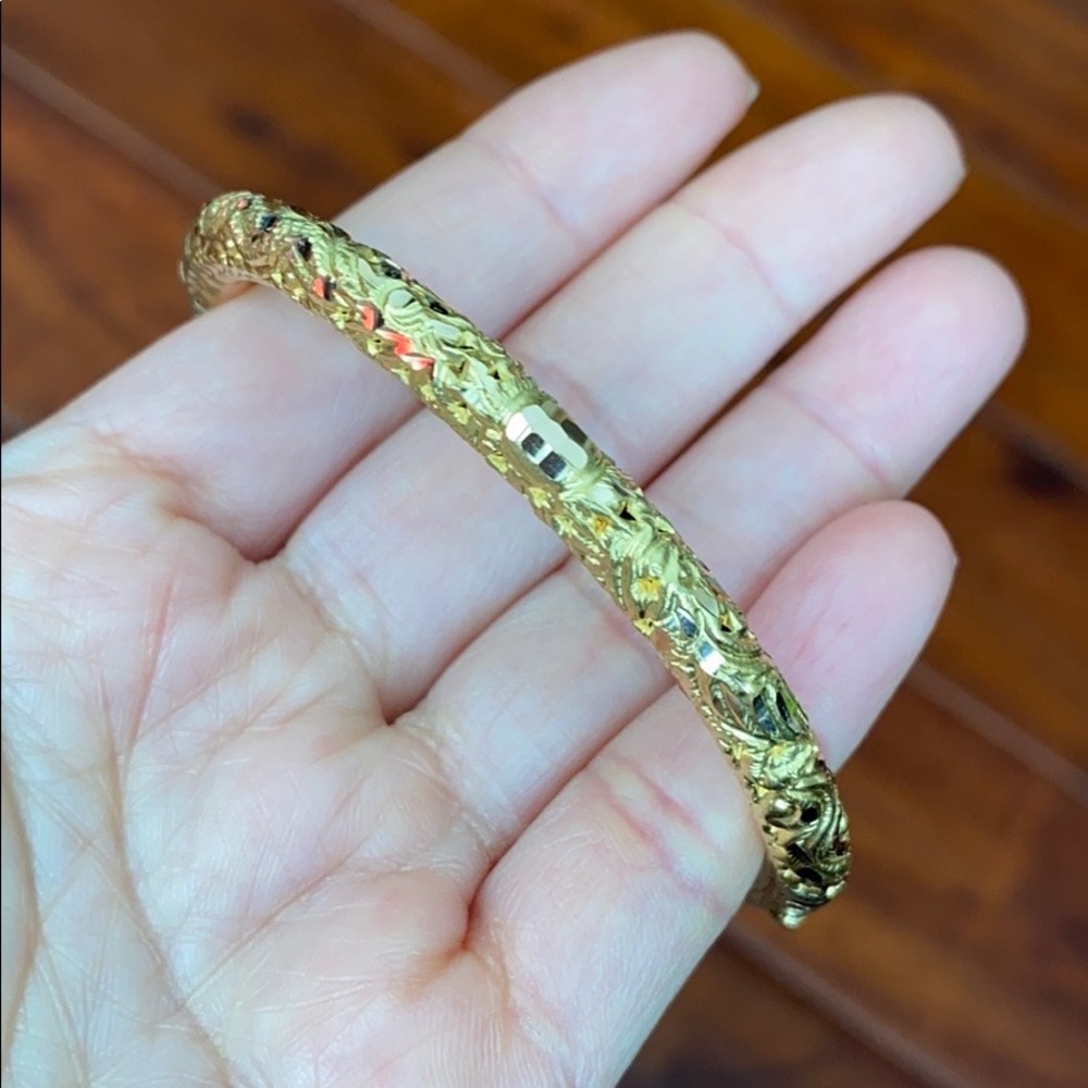 18K Real Gold Engraved Dragon Phoenix Bangle